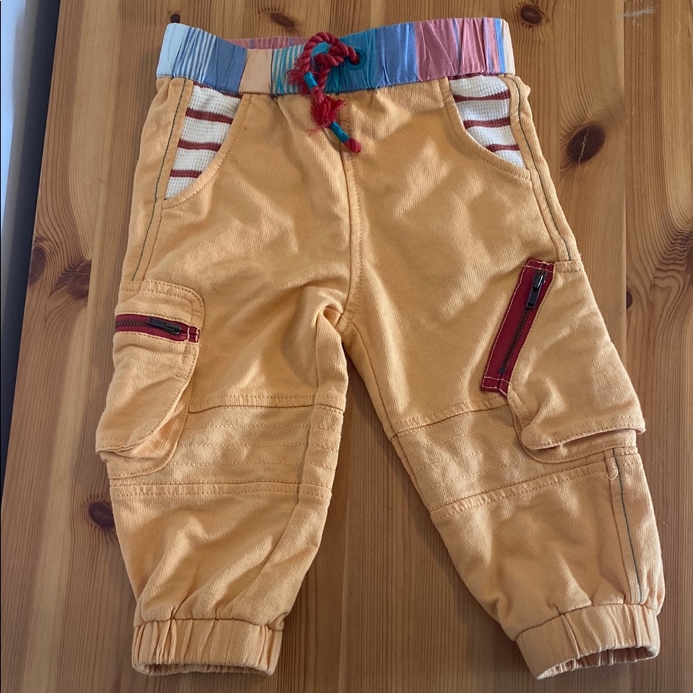Matilda Jane Kids Yellow Cargo Pants with Red Accents, size 2